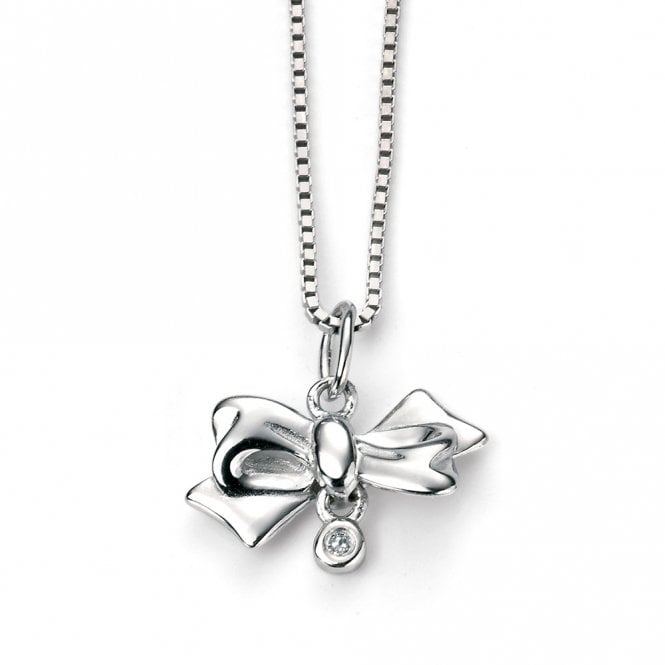 Silver and diamond bow necklace