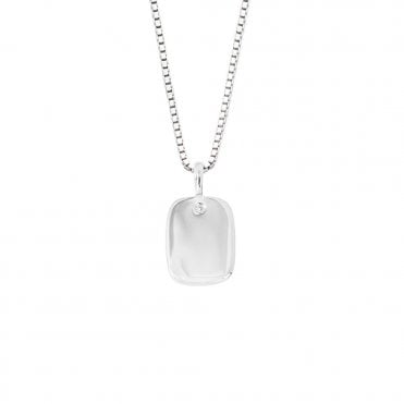 Silver and Diamond Tag Pendant and Chain by D for Diamond