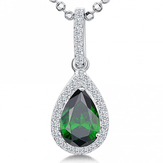 Silver and Emerald Cubic Zirconia Pendant and Chain by Jools