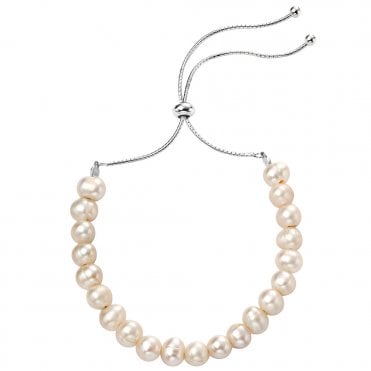 Silver and freshwater pearl adjustable bracelet