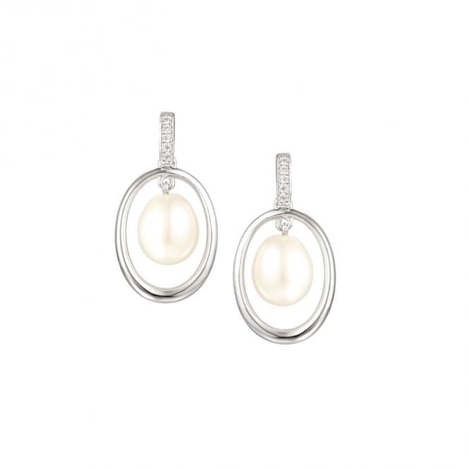 Silver and freshwater pearl drop earrings