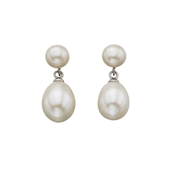 Silver and freshwater pearl drop earrings