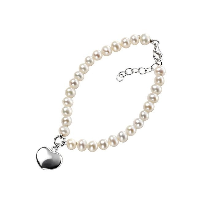 Silver and freshwater pearl puff heart bracelet