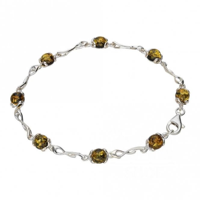 Silver and green amber bracelet