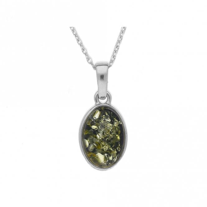 Silver and green amber necklace