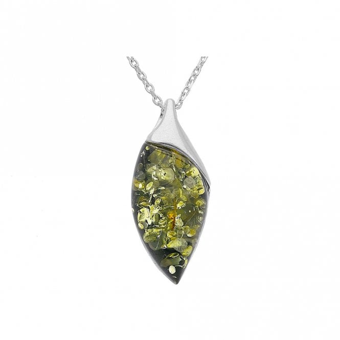 Silver and green amber necklace