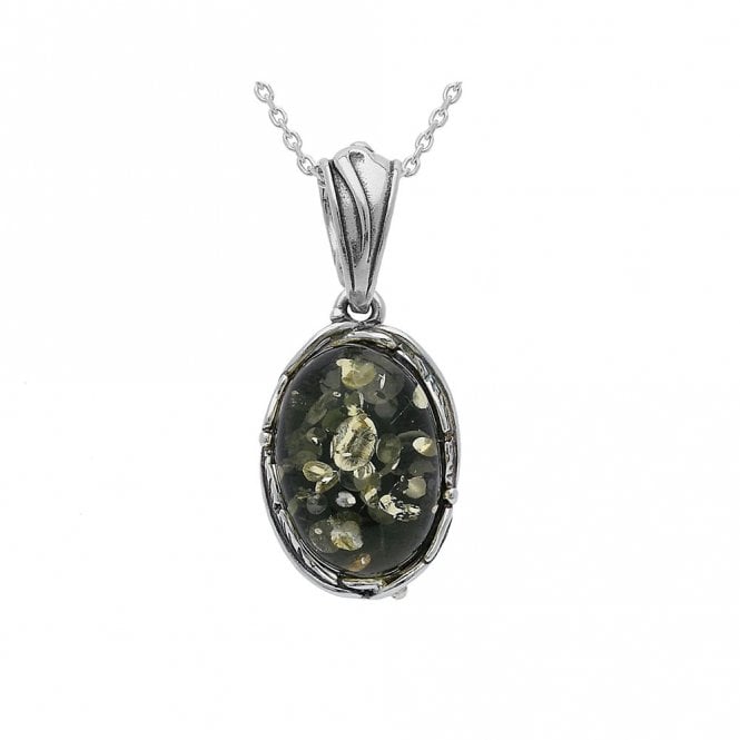 Silver and green amber necklace