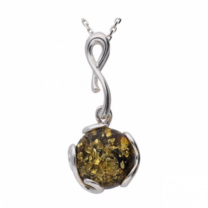 Silver and green amber necklace