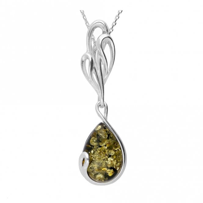 Silver and green amber necklace