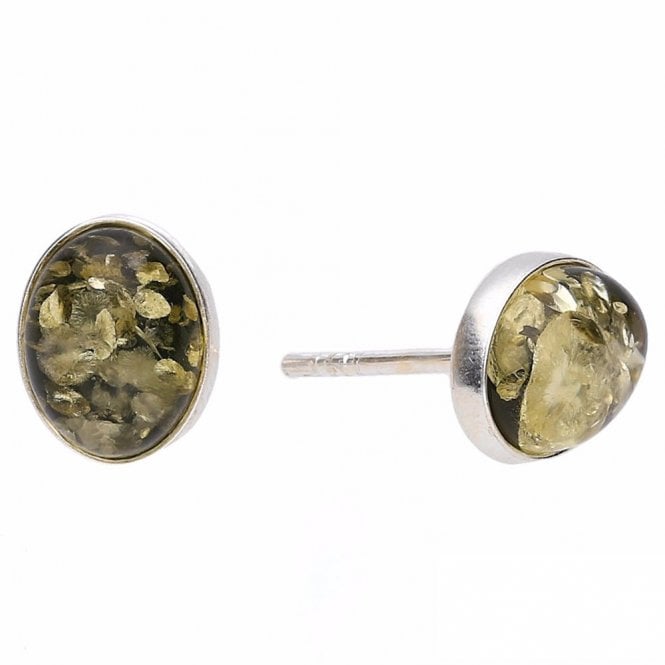 Silver and green amber stud earrings