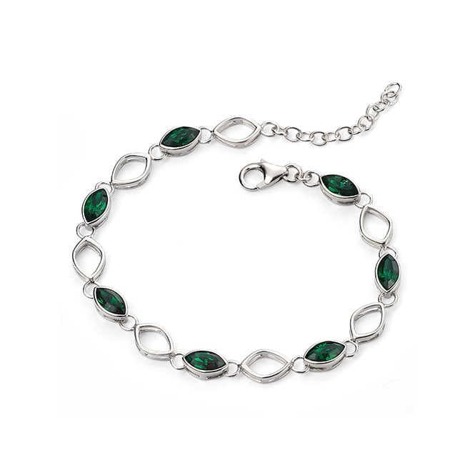 Silver and green crystal bracelet
