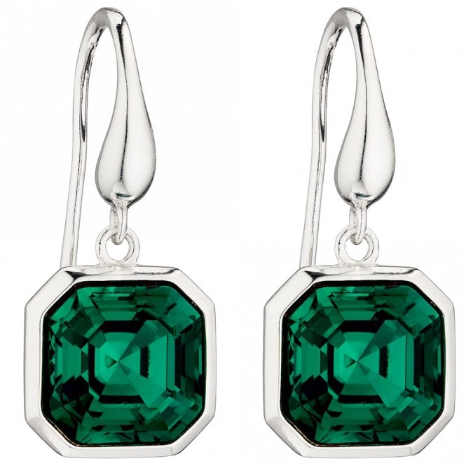 Silver and green Swarovski crystal drop earrings