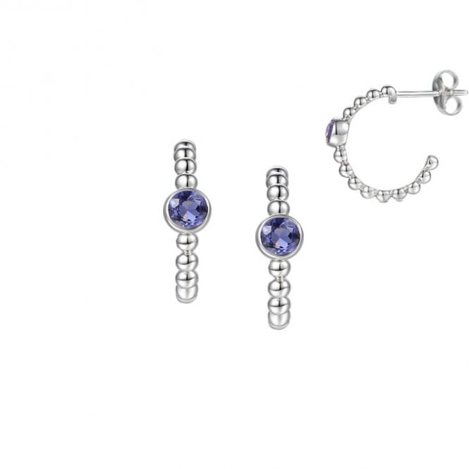 Silver and iolite hoop earrings