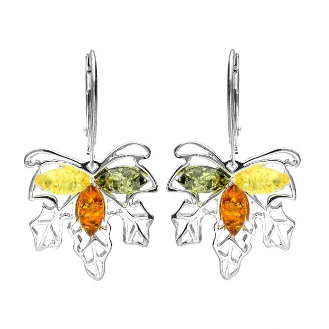 Silver and mixed amber leaf earrings