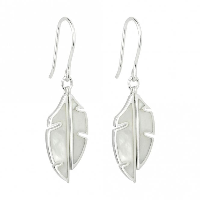 Silver and Mother of Pearl Palm Leaf Drop Earrings