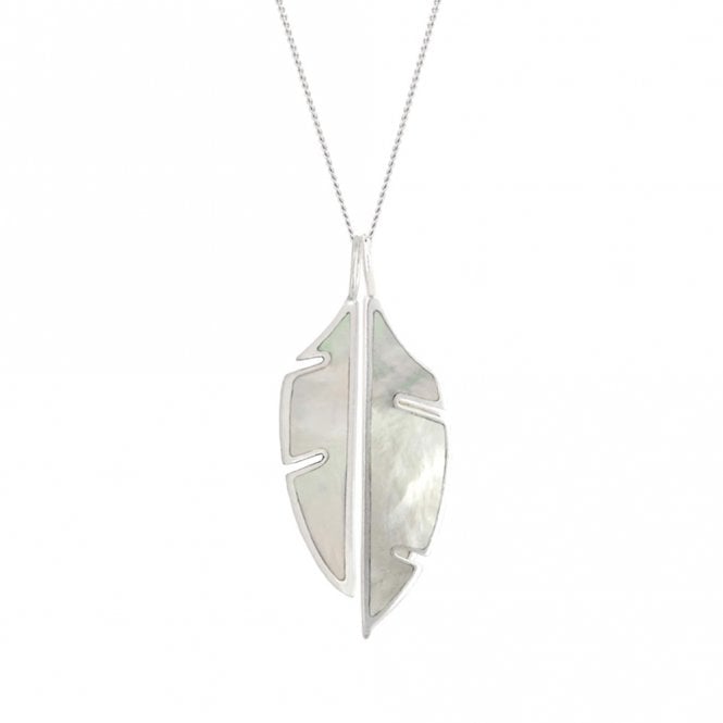 Silver and Mother of Pearl Palm Leaf Pendant and Chain