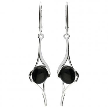 Silver and onyx drop earrings