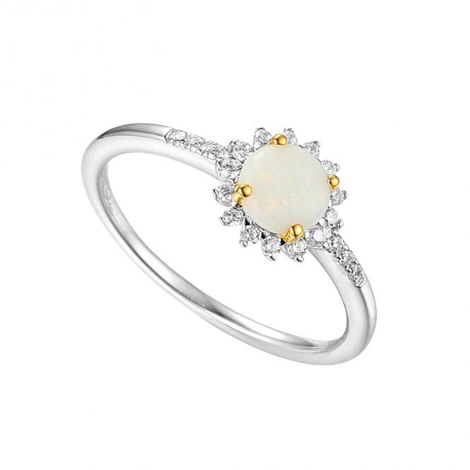 Silver and opal halo ring