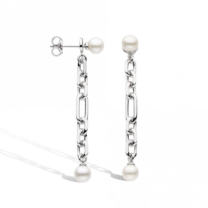 Silver and Pearl Chain Drop Earrings by Kit Heath