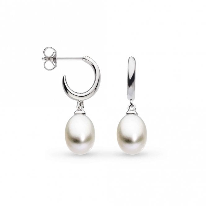 Silver and Pearl Coast Pebble Hoop Earrings by Kit Heath