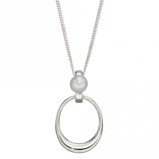 Silver and pearl loop pendant and chain