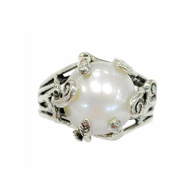 Silver and pearl ring