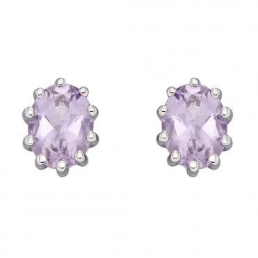 Silver and Pink Amethyst Stud Earrings