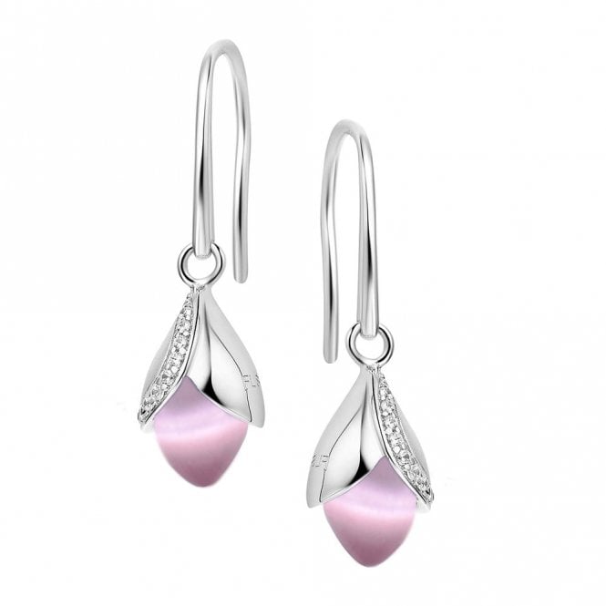 Silver and Pink Cat's Eye Drop Earrings by Fei Liu