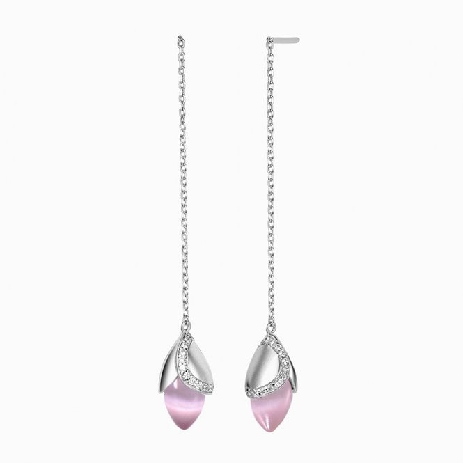 Silver and Pink Cat's Eye Drop Earrings by Fei Liu
