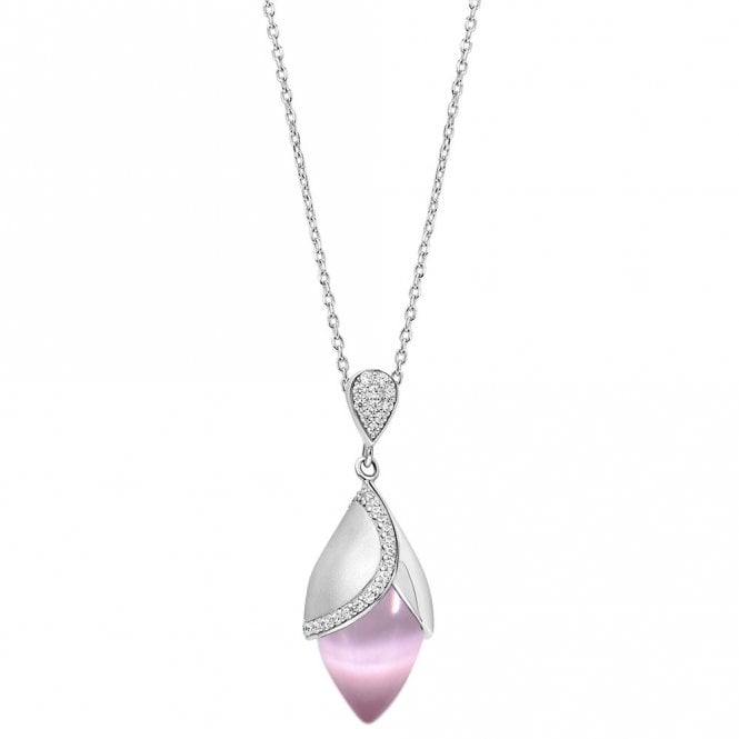 Silver and Pink Cat's Eye Pendant and Chain by Fei Liu