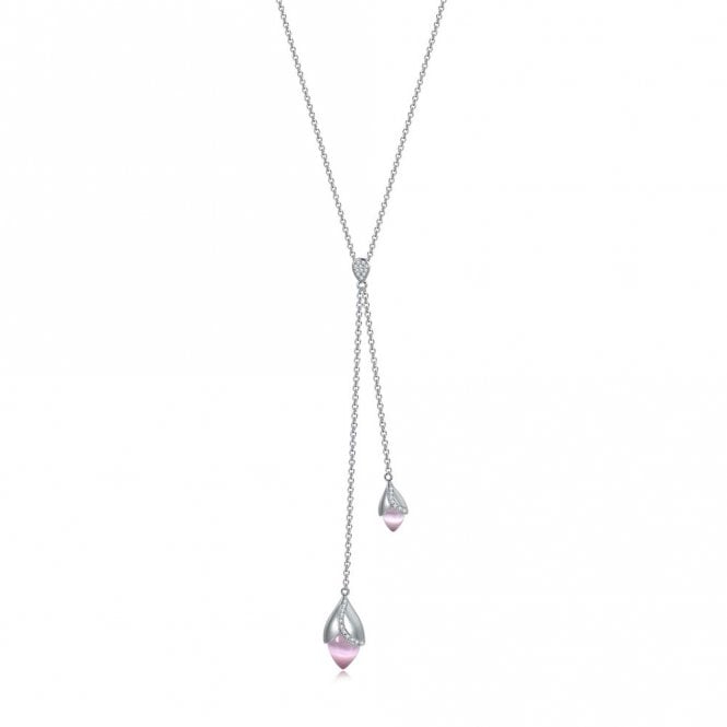Silver and Pink Cat's Eye Pendant and Chain by Fei Liu