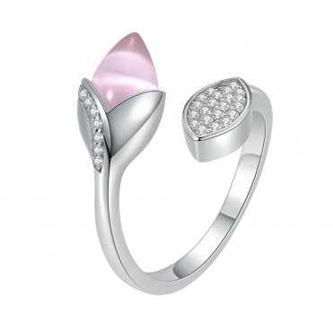 Silver and Pink Cats Eye Ring by Fei Liu