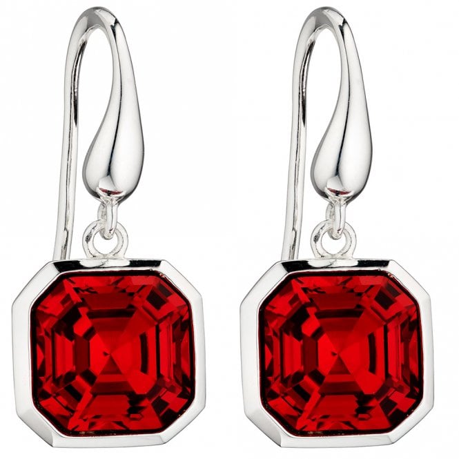 Silver and red Swarovski crystal drop earrings