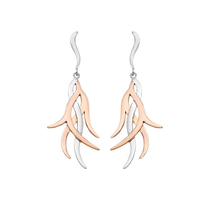 Silver and rose gold plated drop earrings