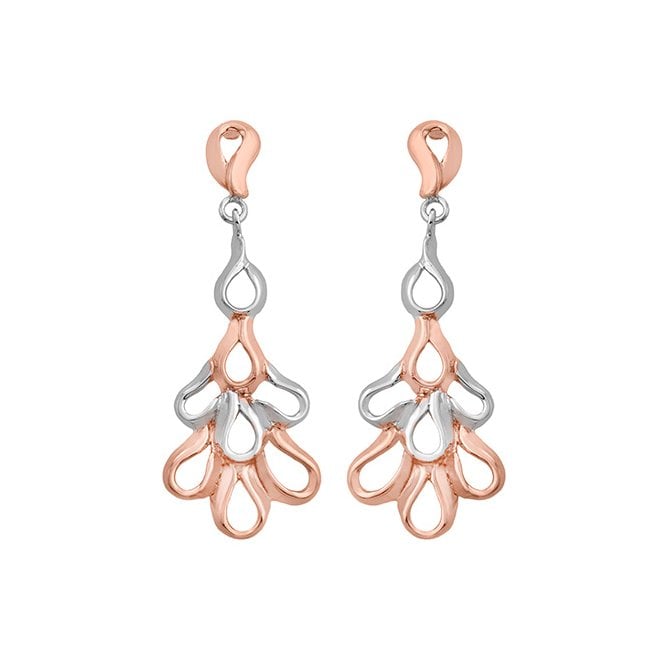 Silver and rose gold plated drop earrings