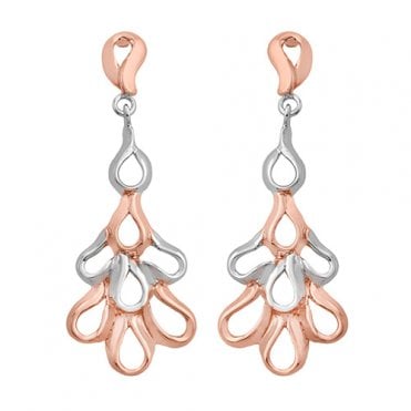 Silver and rose gold plated drop earrings