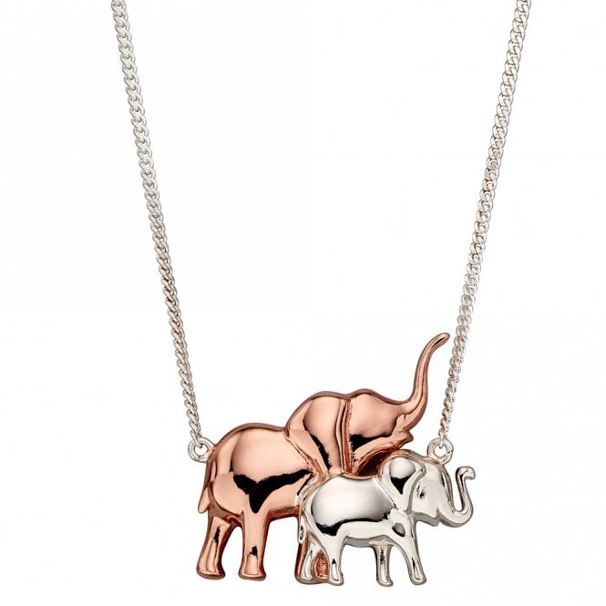 Silver and rose gold plated elephant necklace