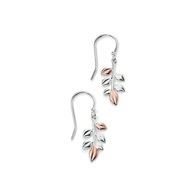 Silver and rose gold plated leaf drop earrings