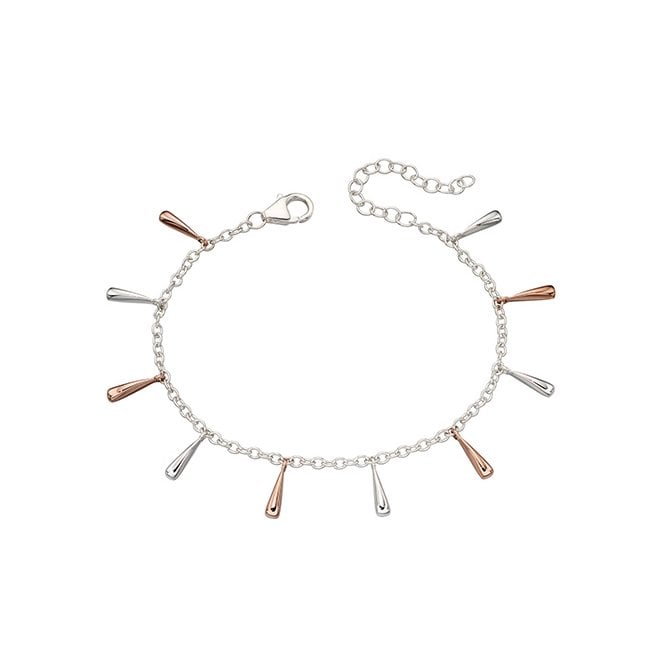 Silver and rose gold plated multi drop bracelet