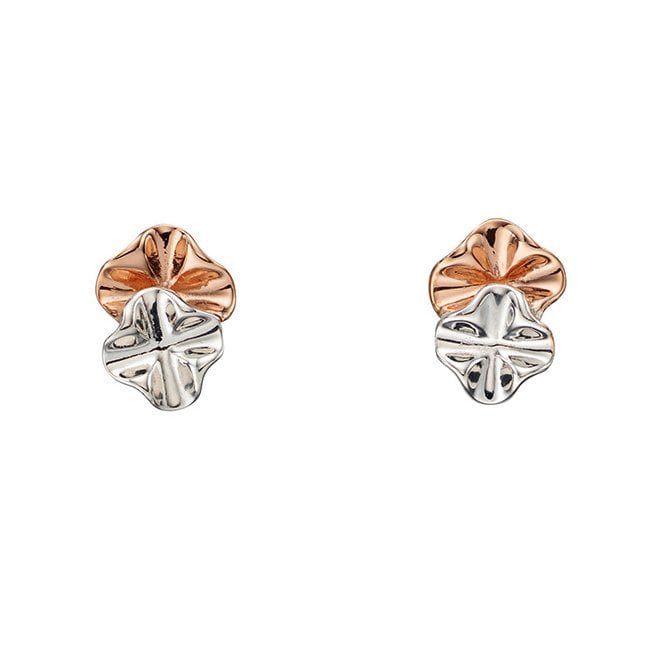Silver and rose gold plated ruffle stud earrings