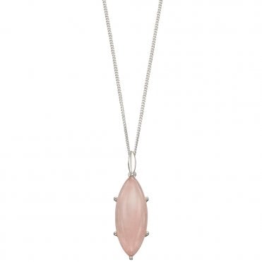 Silver and rose quartz pendant and chain