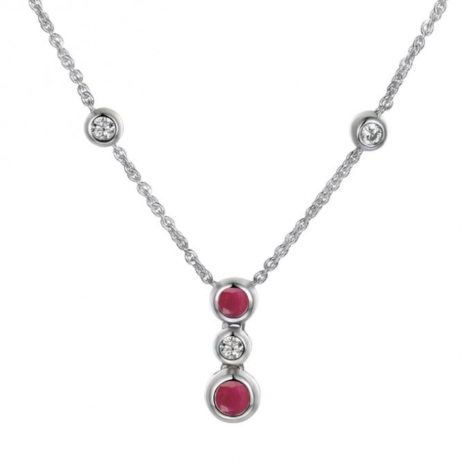 Silver and ruby drop pendant and chain