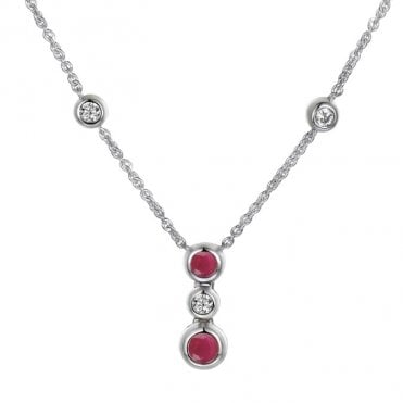 Silver and ruby drop pendant and chain