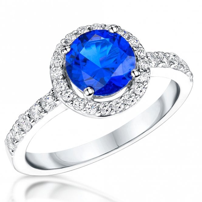 Silver and Sapphire Cubic Zirconia Halo Ring by Jools