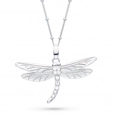 Silver and White Topaz Dragonfly Necklace by Kit Heath