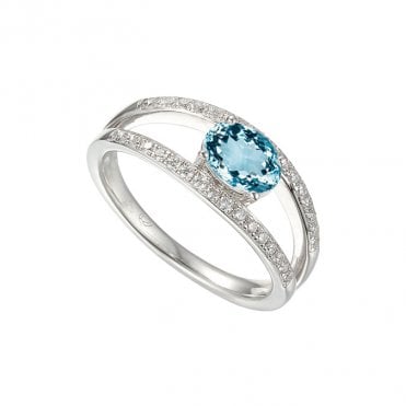 Silver aquamarine and cubic zirconia ring