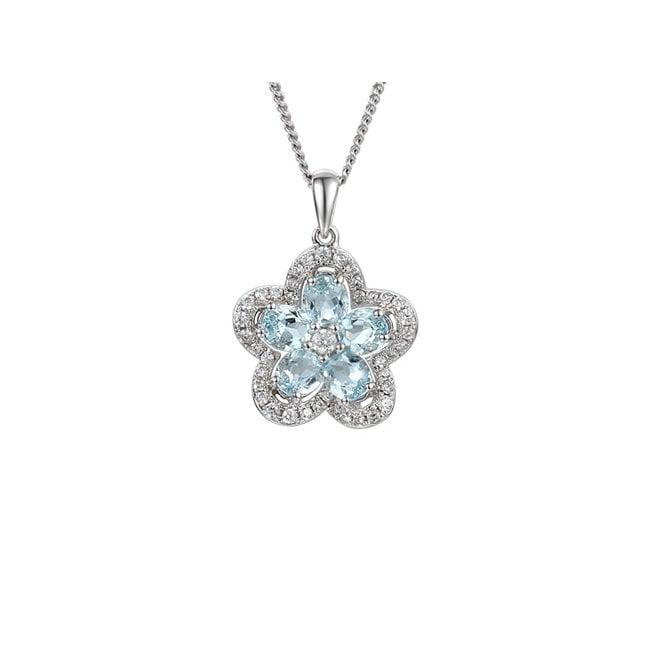 Silver aquamarine flower necklace