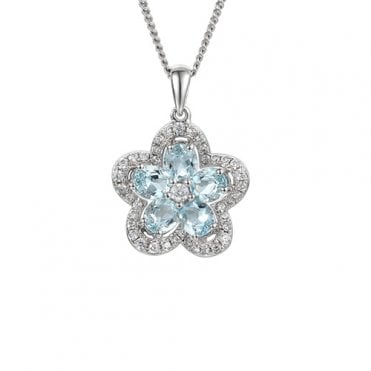 Silver aquamarine flower necklace