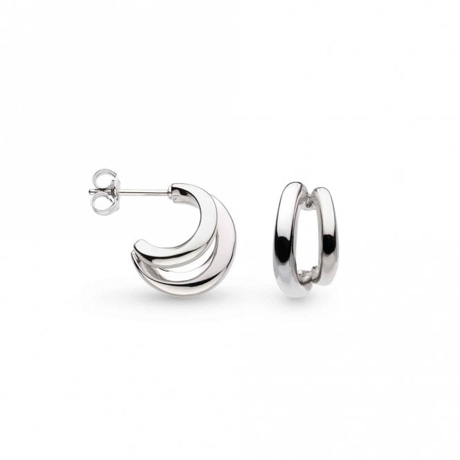 Silver Bevel Cirque Double Semi Hoop Earrings by Kit Heath