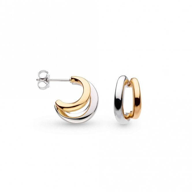 Silver Bevel Cirque Golden Double Hoop Earrings by Kit Heath